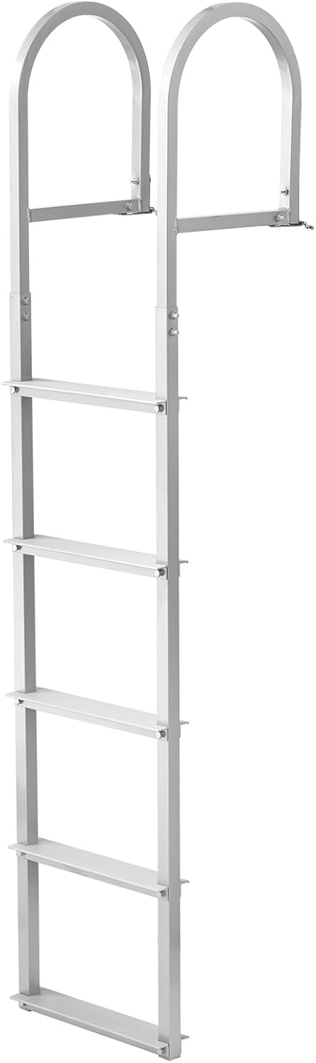 VEVOR Removable Dock Ladder 5 Steps, 500lbs Heavy-Duty, Thickened 6063 Aluminum Alloy with Textured Nonslip Step & Mat, Weather-Ready & Quick Detach for Dock, Boat, Pool, Fishing
