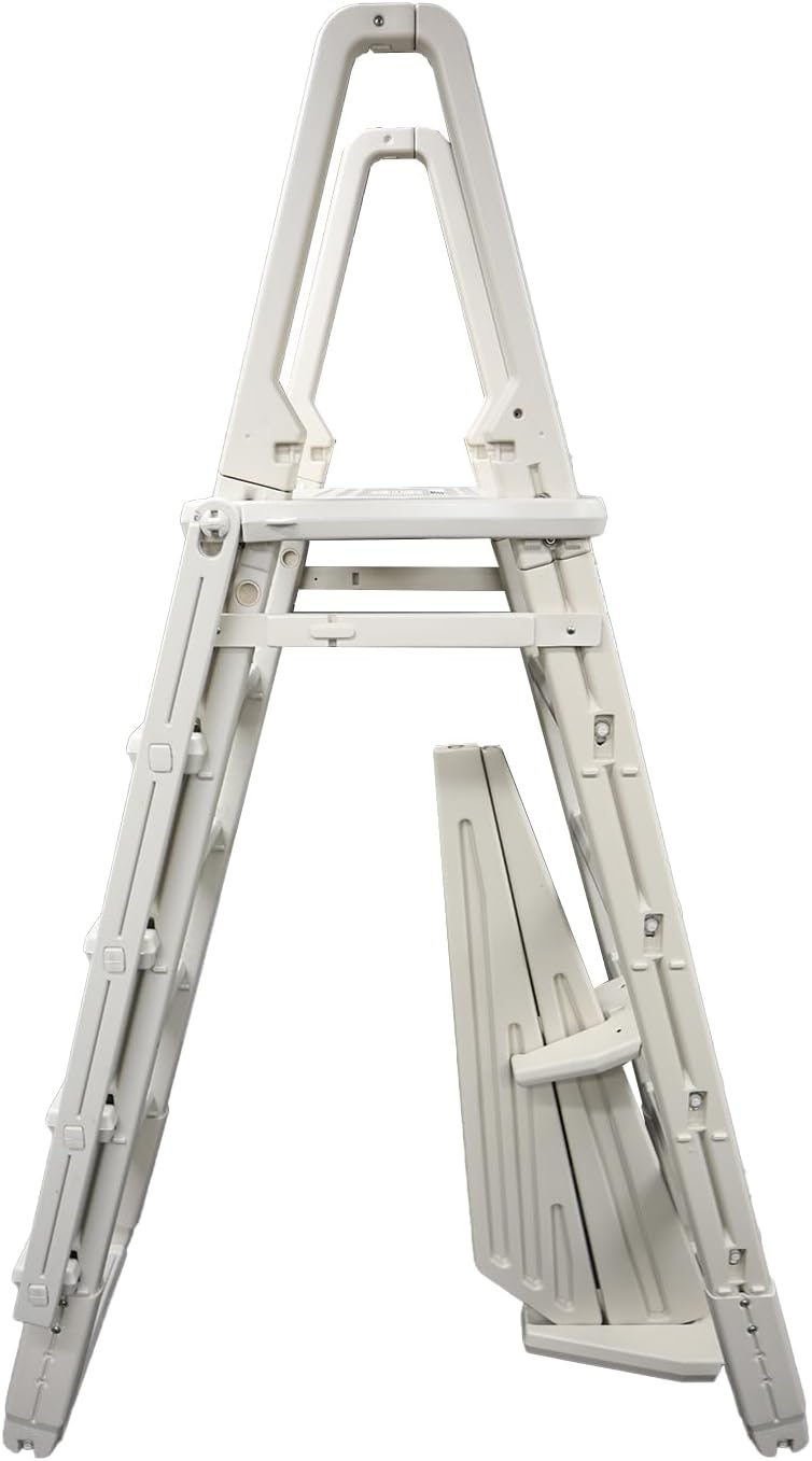51nOa7yYN3L._AC_SL1500_.jpg Confer Plastics 7100X Evolution 48" to 54" Adjustable A Frame Above Ground Swimming Pool Entry Ladder with Flip Up and Locking Section for Safety