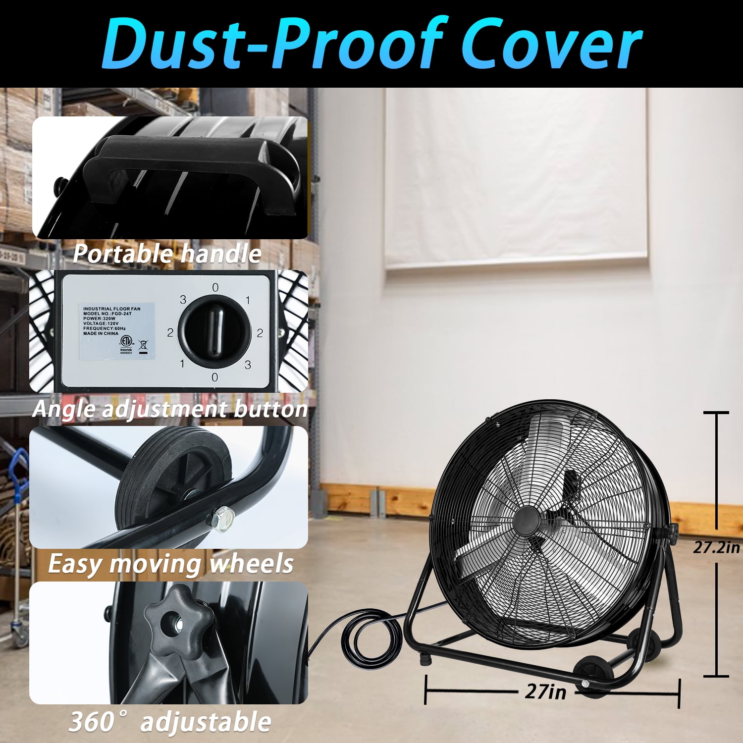 550a2547-8b66-4e4f-a533-3c55f7f2c6e9.2f3613ddb48a46c79a2b7aa4e34187e4.jpeg Industrial Fan 24 Inch Heavy Duty Drum 3 Speed 8100 CFM Air Circulation High Velocity Fan For Warehouse, Workshop, Factory, Commercial, Residential and Greenhouse Black