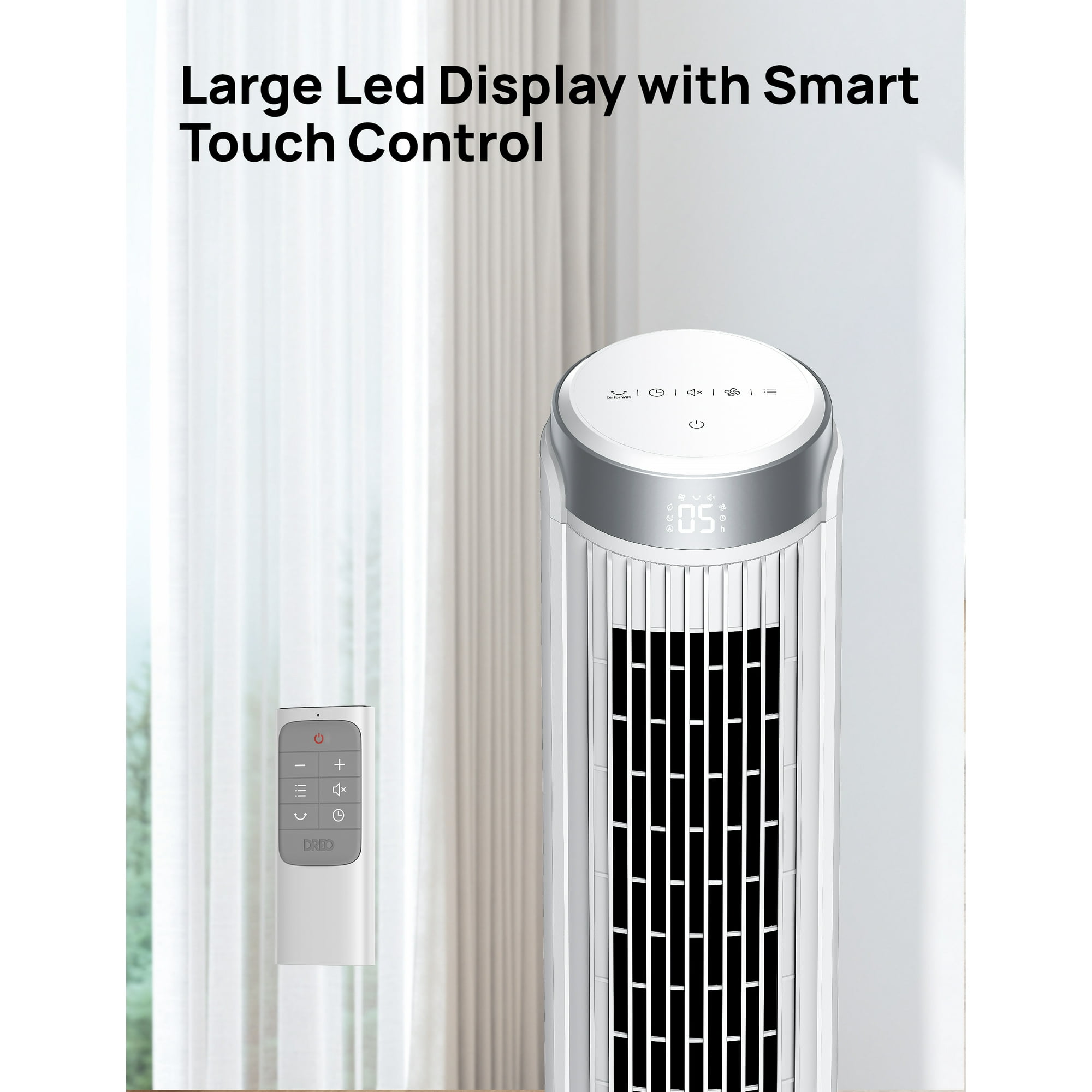 609029a0-f07c-43eb-ae30-1454c4f9b843.ee2a1dacd26e8e7ad78ffc52489da983.jpeg DREO Tower Fan for Home 40 inch, 90° Oscillating Bladeless Fan with Remote, 5 Speeds, 4 Modes, 12H Timer, LED Display with Touch Control, Quiet Floor Fan for Bedroom, White