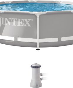 INTEX 26701EH Prism Frame Premium Above Ground Swimming Pool Set: 10ft x 30in – Includes 330 GPH Cartridge Filter Pump – SuperTough Puncture Resistant – Rust Resistant – 1185 Gallon Capacity