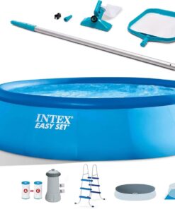 Intex 26165EH 15-Foot x 42-Inch Easy Setup Portable Inflatable Outdoor Above Ground Round Swimming Pool Set with Ladder, Filter Pump, Cover and Cleaning Maintenance Kit with Vacuum Skimmer & Pole