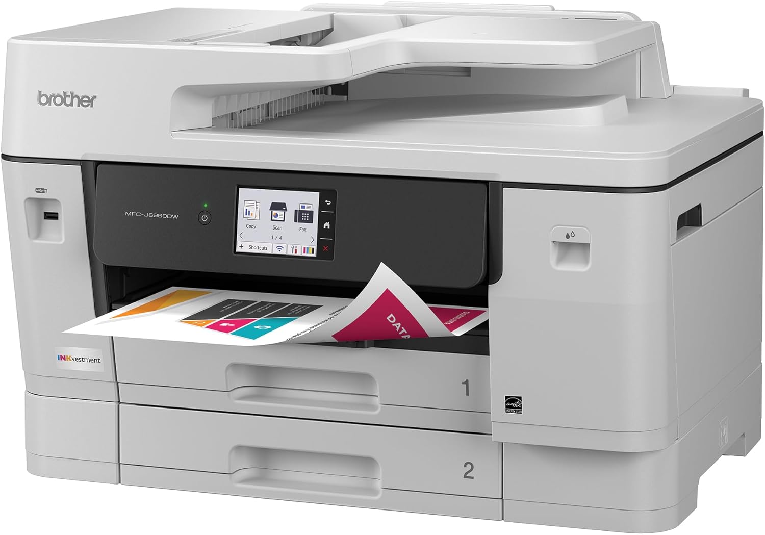 612UIDvtvFL._AC_SL1500_.jpg Brother INKvestment 6960 Wireless Color Inkjet All-in-One Printer with 11”x17” Capabilities and 3.5” Color Touchscreen | Includes Refresh Subscription Trial(1) (MFC-J6960DW)