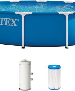 Intex Metal Frame 12 ft x 30 in Above Ground Pool Set, Round Swimming Pool with Steel Frame, 530 GPH Cartridge Filter Pump, and Type A Filter Cartridge, White Filter Pump