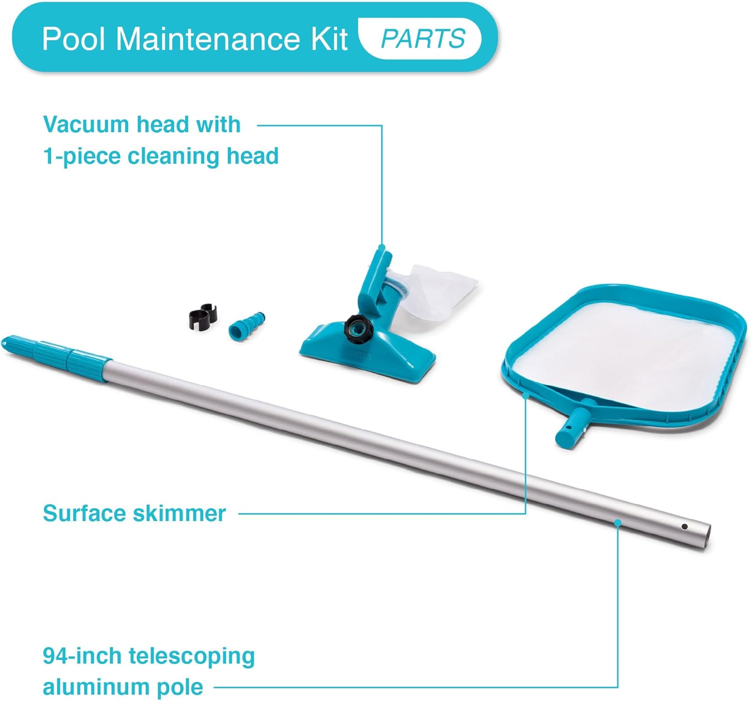 Intex Metal Frame 15' x 48" Round Above Ground Swimming Pool Set with Filter Pump, Ladder, and Cover with Maintenance Accessory Vacuum and Skimmer Kit Intex Metal Frame 15' x 48" Round Above Ground Swimming Pool Set with Filter Pump, Ladder, and Cover with Maintenance Accessory Vacuum and Skimmer Kit - Image 7