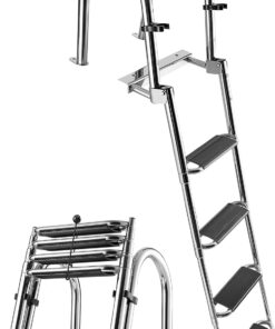 VEVOR Boat Ladder, 4 Steps Stainless Steel Telescoping Folding Swim Deck Ladder for Rear Entry Inboard, 600lbs Capacity with 4.1'' Extra Wide Steps & Handrails, for Outboards, Yacht, Pontoon Boat