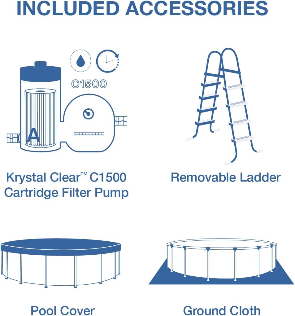 INTEX 26729MZ 16ft x 48in Prism Frame Clearview Above Ground Swimming Pool Set, Includes 1500 GPH Cartridge Filter Pump, SuperTough Puncture Resistant, Rust Resistant, 5061 Gallon Capacity INTEX 26729MZ 16ft x 48in Prism Frame Clearview Above Ground Swimming Pool Set, Includes 1500 GPH Cartridge Filter Pump, SuperTough Puncture Resistant, Rust Resistant, 5061 Gallon Capacity - Image 5