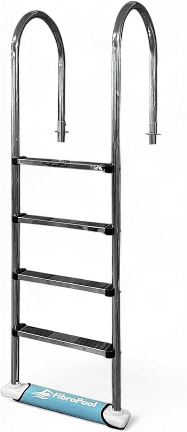 FibroPool U-Shaped Stainless Steel Above Ground Pool Ladder – 4 Step Deck Mounted Ladder, Heavy Duty Rustproof Pool Entry with Non-Slip Step, Easy Install for Pools