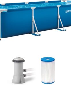 INTEX 28279EH Rectangular Frame 14 ft 9 in x 7 ft 3 in x 33 in Above Ground Pool, Swimming Pool with Steel Frame and 530 GPH Cartridge Filter Pump