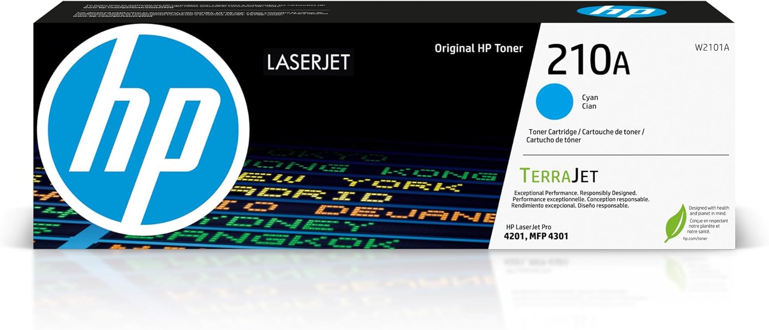 HP 210A Cyan Toner Cartridge | Works Color LaserJet Pro 4201, Color LaserJet Pro MFP 4301 Series | W2101A