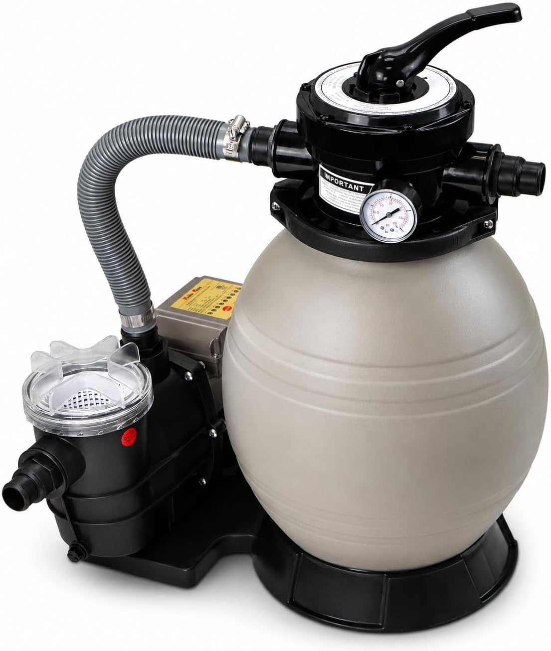 XtremepowerUS Sand Filter Pump System for Above Ground Swimming Pool, Multi-Port Valve, 2,220–4,500 GPH, Up to 18,000 Gallons, Multiple Sizes (13" Sand Filter with Pump (Timer))