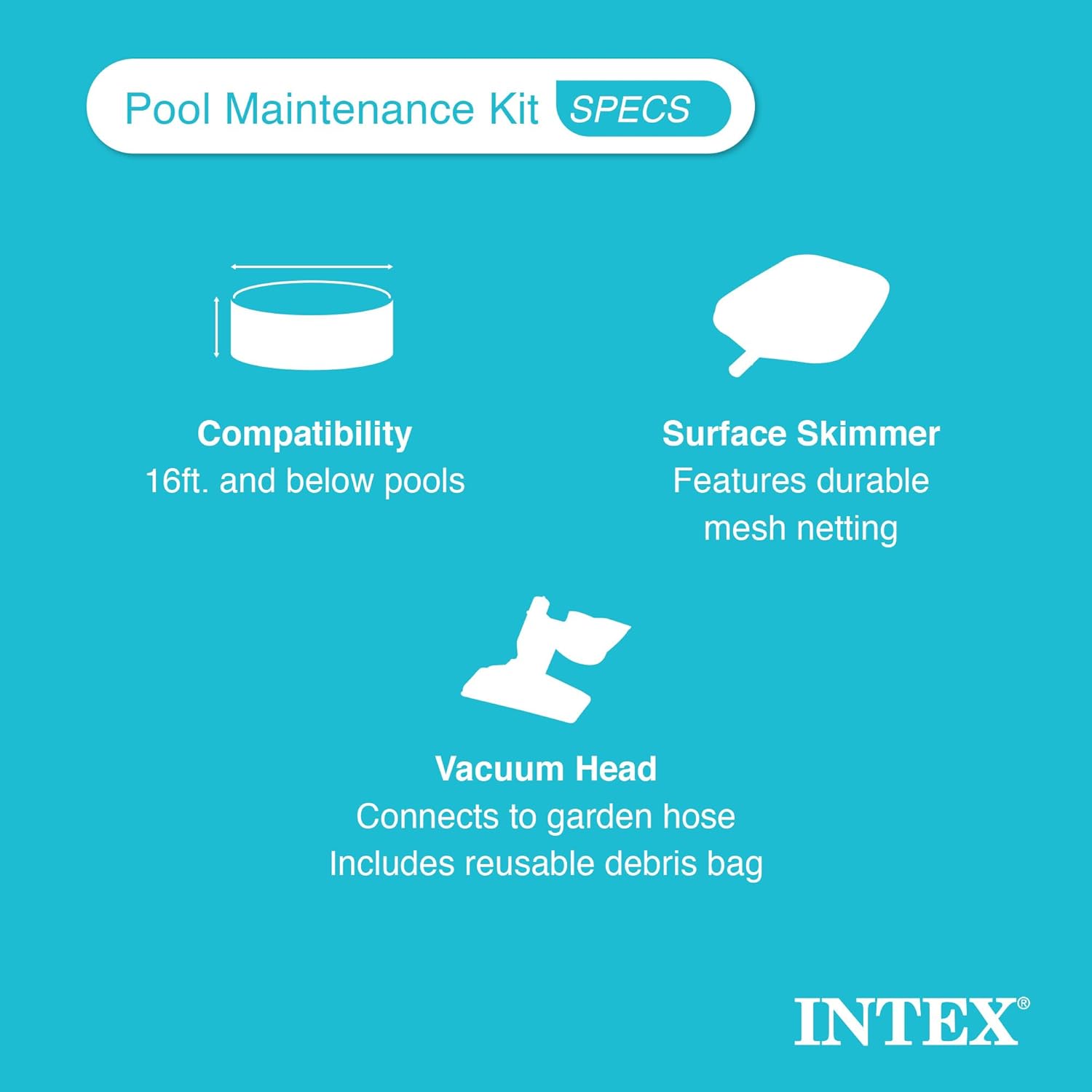 Intex Metal Frame 15' x 48" Round Above Ground Swimming Pool Set with Filter Pump, Ladder, and Cover with Maintenance Accessory Vacuum and Skimmer Kit Intex Metal Frame 15' x 48" Round Above Ground Swimming Pool Set with Filter Pump, Ladder, and Cover with Maintenance Accessory Vacuum and Skimmer Kit - Image 8