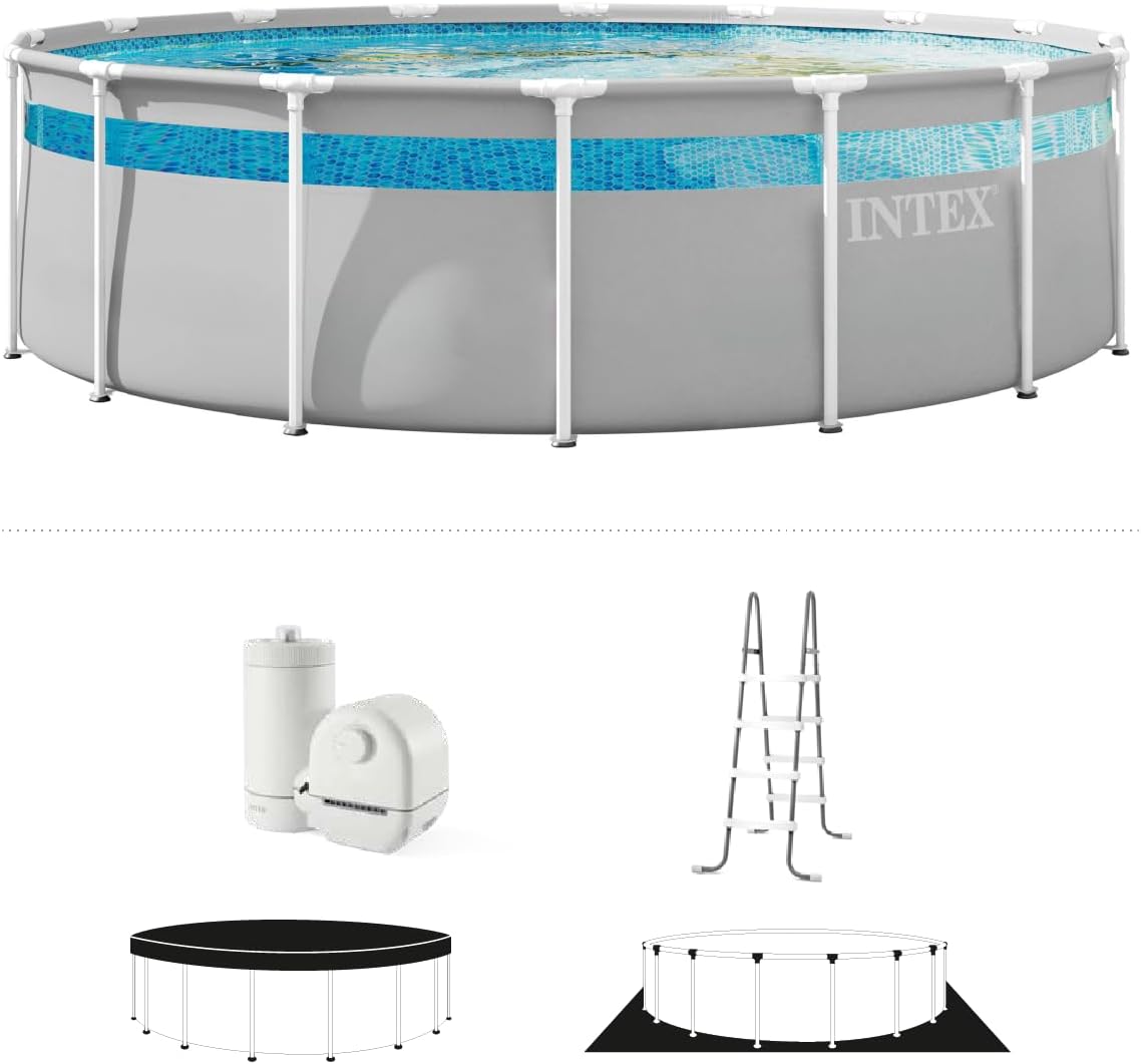 INTEX 26729MZ 16ft x 48in Prism Frame Clearview Above Ground Swimming Pool Set, Includes 1500 GPH Cartridge Filter Pump, SuperTough Puncture Resistant, Rust Resistant, 5061 Gallon Capacity INTEX 26729MZ 16ft x 48in Prism Frame Clearview Above Ground Swimming Pool Set, Includes 1500 GPH Cartridge Filter Pump, SuperTough Puncture Resistant, Rust Resistant, 5061 Gallon Capacity - Image 2