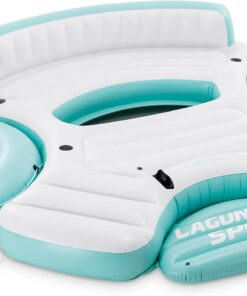 Intex Laguna Splash Island Outdoor Floating Water Raft with 2 Detachable Solo Lounge Tubes, Connectors, Built-in Cupholders, and Grab Handles, Blue