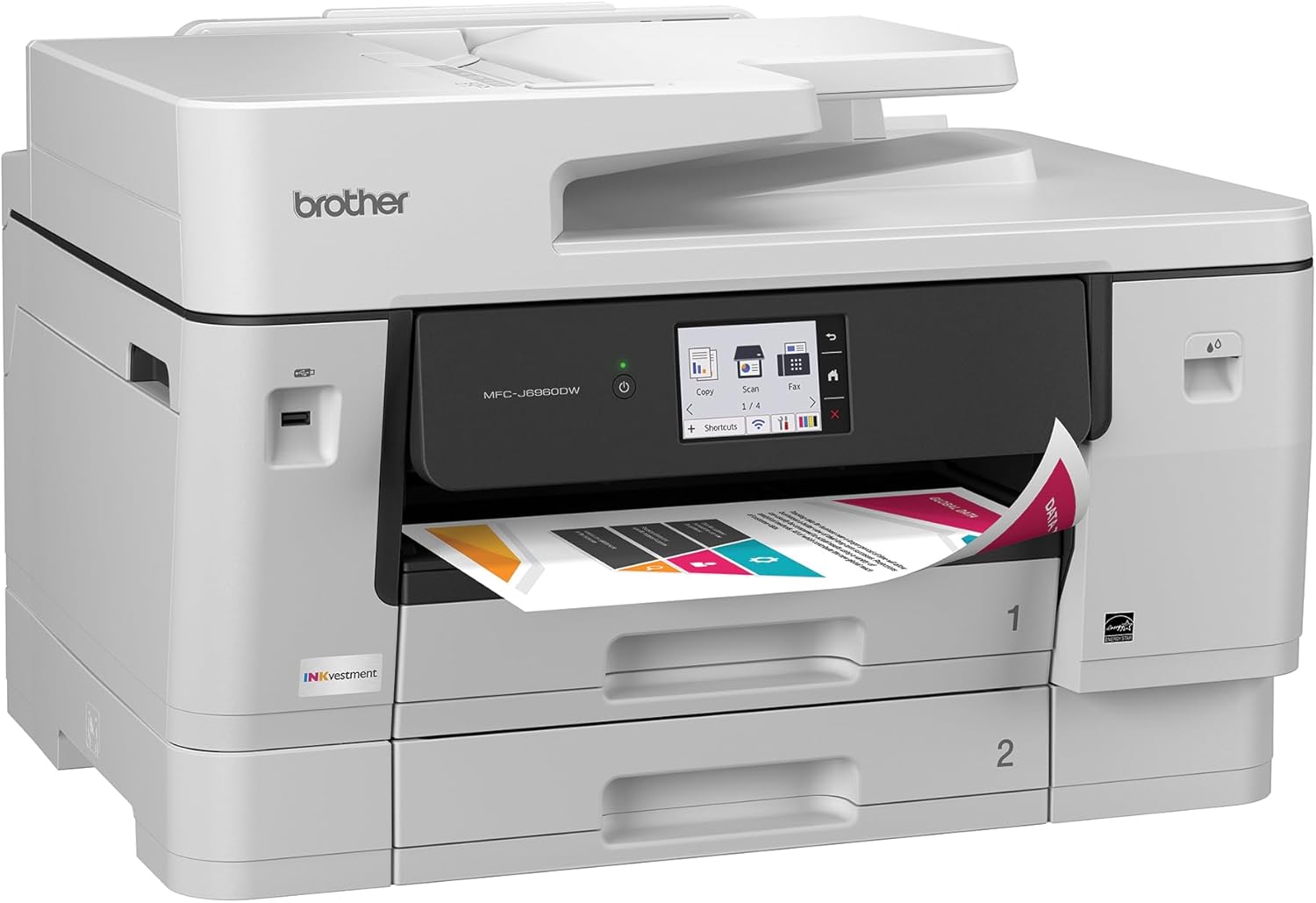 61Kxs8pHNEL._AC_SL1500_.jpg Brother INKvestment 6960 Wireless Color Inkjet All-in-One Printer with 11”x17” Capabilities and 3.5” Color Touchscreen | Includes Refresh Subscription Trial(1) (MFC-J6960DW)
