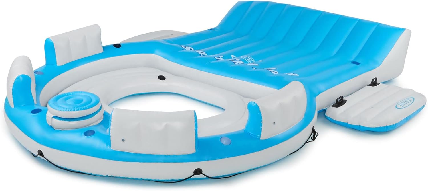 Intex 56299EP 145 x 125 x 20 Inch Splash N Chill Inflatable Lake and Pool Relaxation Island Lounger Seat for up to 7 Adults, Blue and White Intex 56299EP 145 x 125 x 20 Inch Splash N Chill Inflatable Lake and Pool Relaxation Island Lounger Seat for up to 7 Adults, Blue and White - Image 7