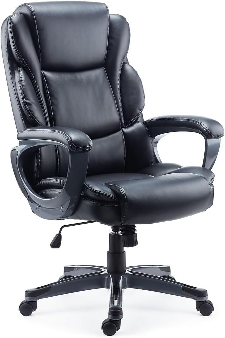 61ROqkgHjvL._AC_SL1500_.jpg Staples Mcallum Ergonomic Manager & Executive Office Chair, Task Desk Swivel Chair with Wheels, Adjustable Height, Bonded Leather, Black