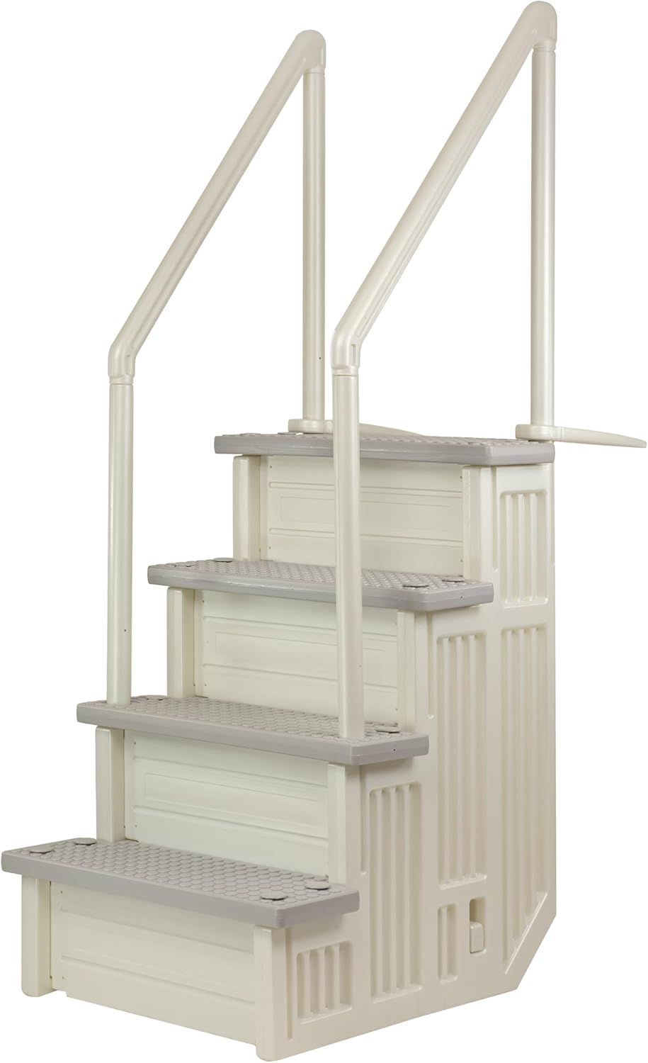 Aqua Select Everest in Pool Steps | Pearl White w/Cloud Gray Treads | for Above Ground Swimming Pools | Mount to Decks 48 to 54 Inches | Stairs Capacity Up to 350 Pounds