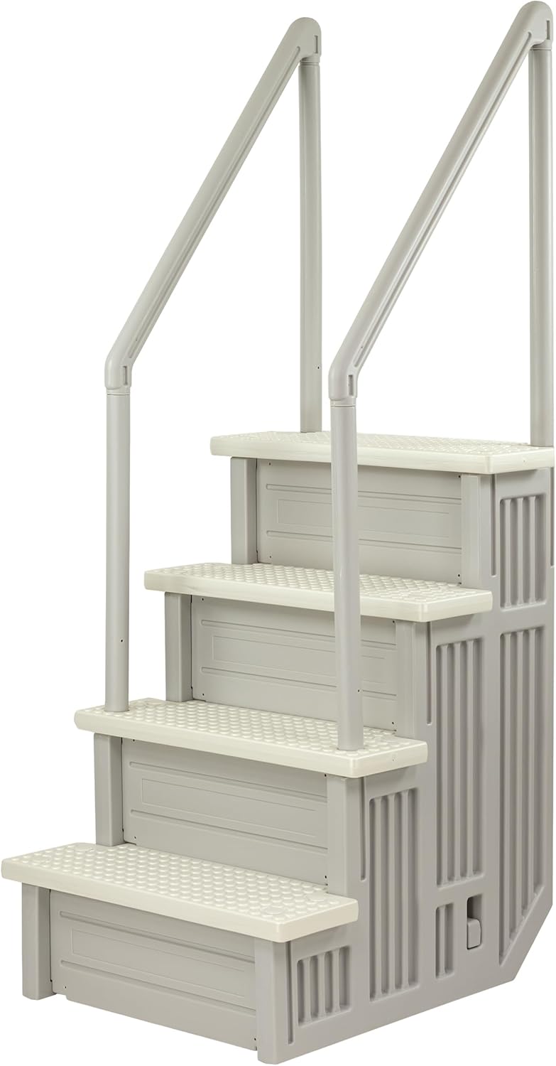 Aqua Select Anti-Slip in-Pool Steps | Cloud Gray/Pearl White Steps | for Above Ground Swimming Pools | Can Mount to Decks 48" to 54" H | Safety Stairs Capacity Up to 350 lbs