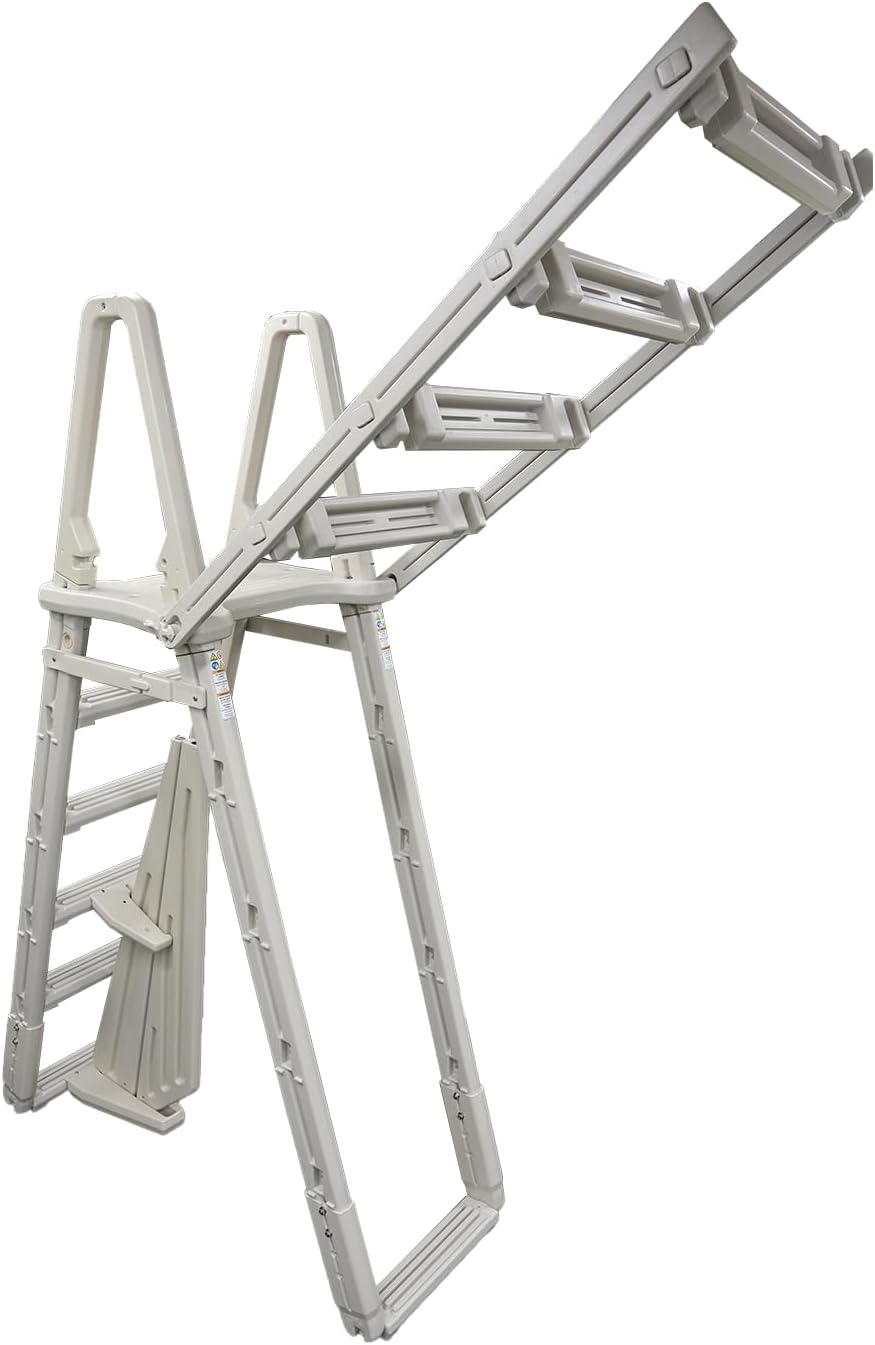 61ZbltjrXSL._AC_SL1500_.jpg Confer Plastics 7100X Evolution 48" to 54" Adjustable A Frame Above Ground Swimming Pool Entry Ladder with Flip Up and Locking Section for Safety
