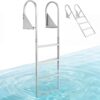 VEVOR Flip-Up Dock Ladder 4-Step, Heavy-Duty Aluminum Alloy Pontoon Boat Swim Ladder, 350 lbs Weight Capacity, with Non-Slip Wide Steps, Pull Rope Assist for Lake, Swimming Pool, Marine Boarding