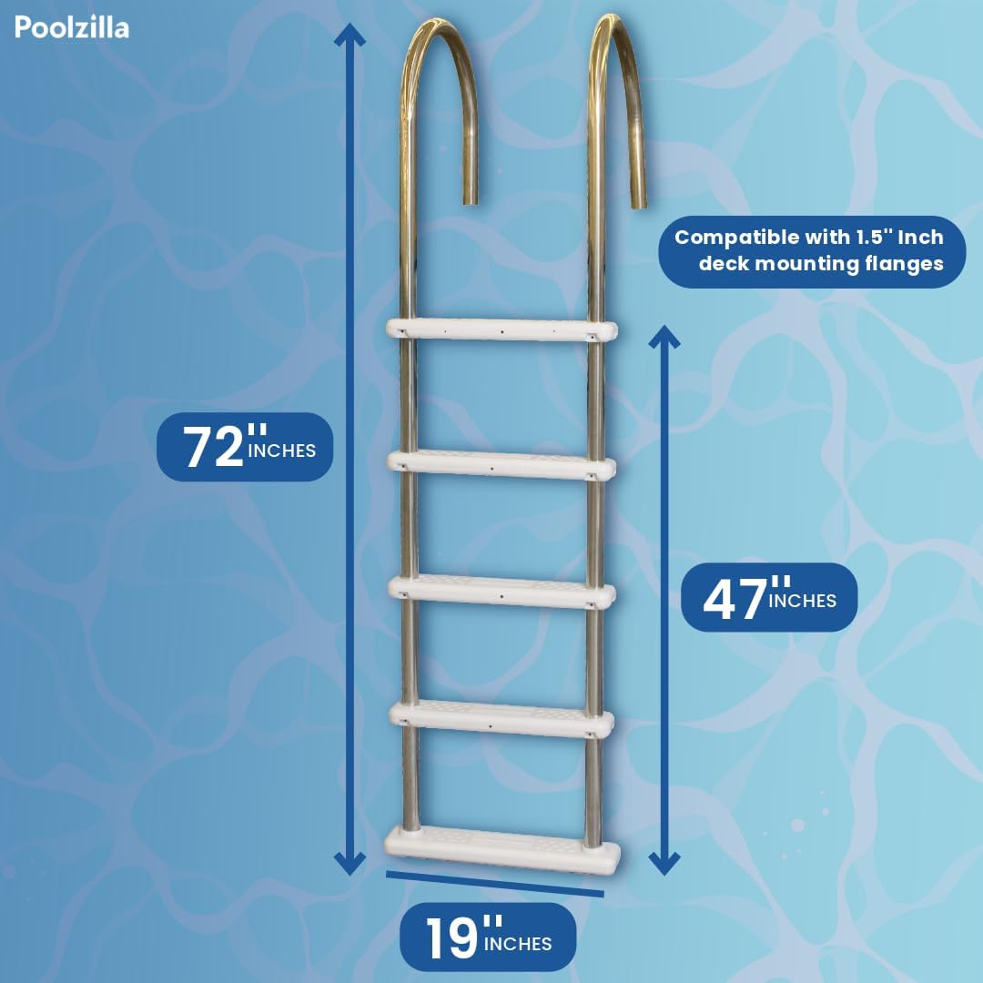 61b-6f046FL._AC_SL1080_.jpg Poolzilla in-Pool Ladder - Deck Mounted Stainless Steel/Resin Entry and Exit System with Swivel Base Step, Supports up to 250 LBS - for 48’’ to 54’’ in. Swimming Pools