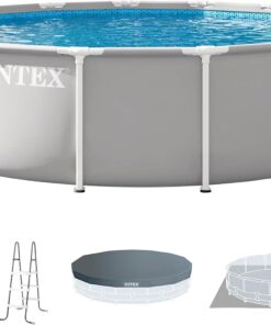 INTEX Prism Frame 15 ft x 42 in Above Ground Pool Set, Round Swimming Pool with Steel Frame, 1000 GPH Cartridge Filter Pump, Ladder, Cover, & Ground Cloth