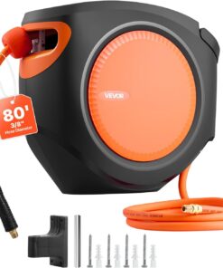 VEVOR Retractable Air Hose Reel, 3/8 Inch x 80 FT Hybrid Air Hose Max 300PSI, Enclosed Air-Compressor Hoses Reel Auto Rewind with 6.6 ft Lead in, 180° Swivel Ceiling/Wall Mount for Workshops