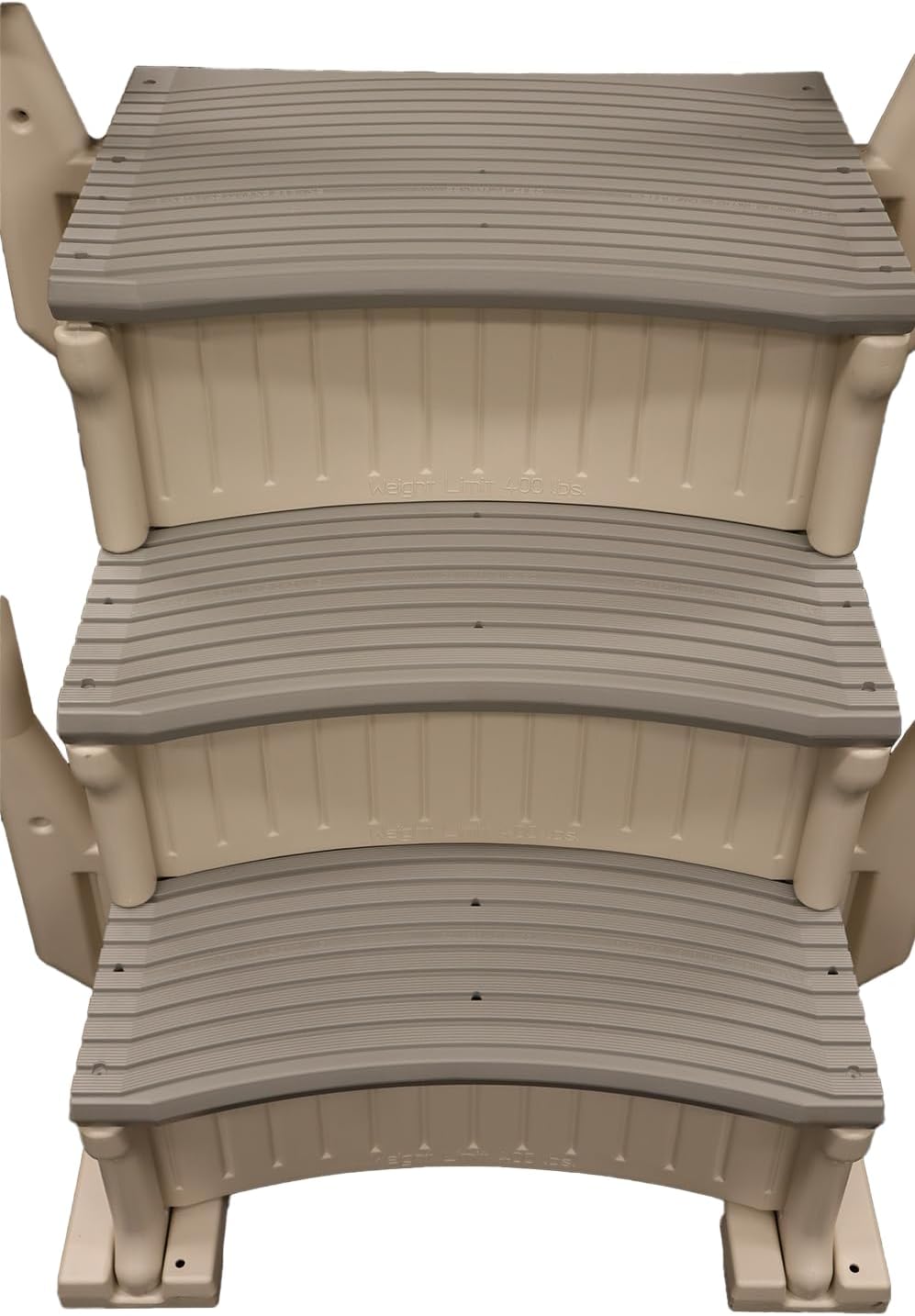 61gORIVM-pL._AC_SL1500_.jpg Confer Plastics Curved Drop-in Inground Pool Step 3 Tread Stair Entry System w/ 2 Handrails & Adjustable Mounting Brackets - Base Step, Grey Treads
