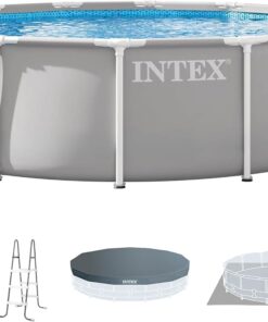 INTEX Prism Frame 14 ft x 42 in Above Ground Pool Set, Round Swimming Pool with Steel Frame, 1000 GPH Cartridge Filter Pump, Ladder, Cover, & Ground Cloth