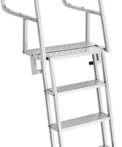 VEVOR Flip-Up Dock Ladder, 5-Step, Heavy-Duty Aluminum Alloy Pontoon Boat Swim Ladder, with Non-Slip Wide Steps, 350 lbs Weight Capacity, Pull Rope Assist, Comfort Use for Lake Pool Marine Boarding