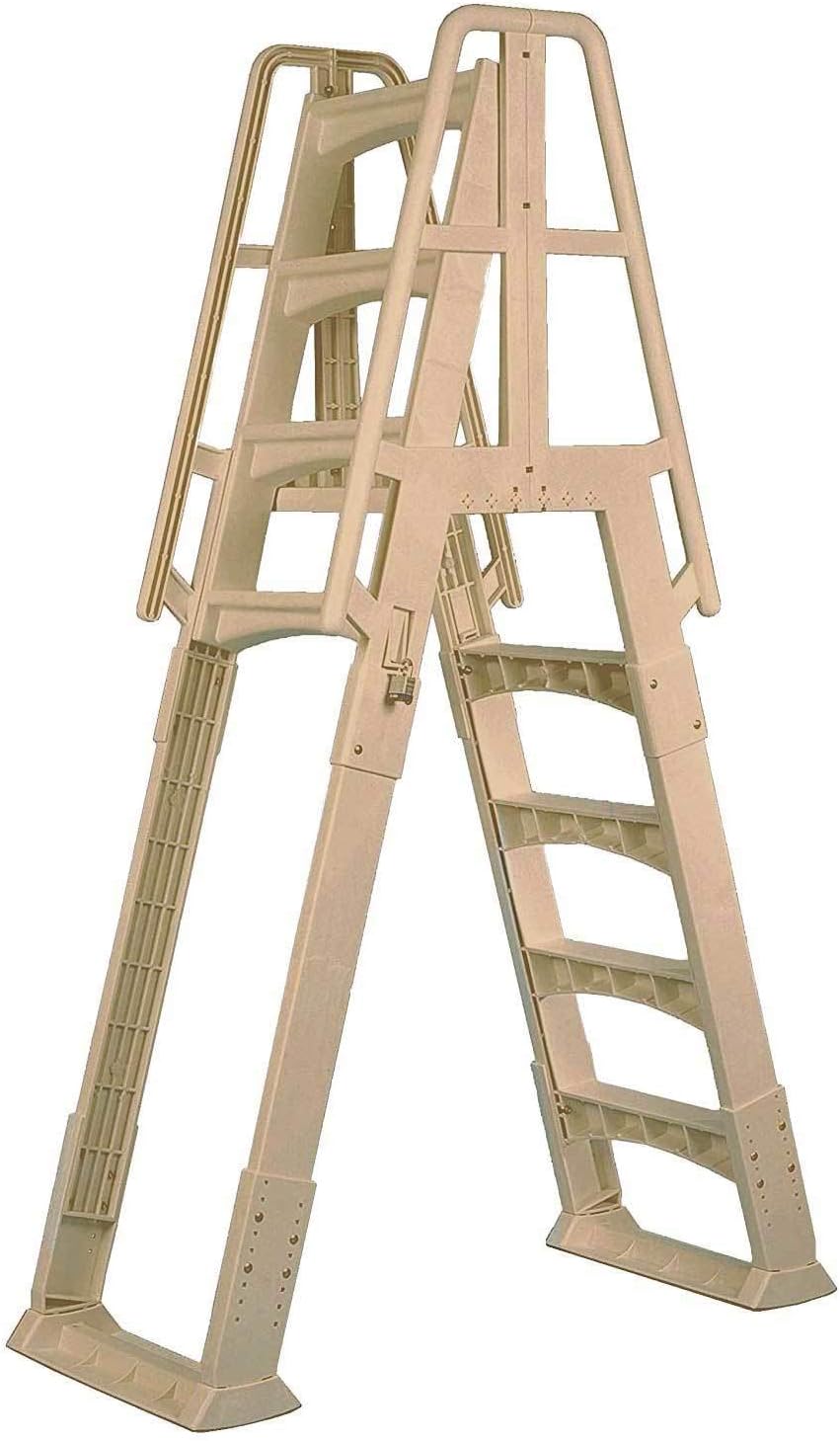 Vinyl Works A Frame Ladder with Barrier for Swimming Pools 48 to 56" Tall, Taupe
