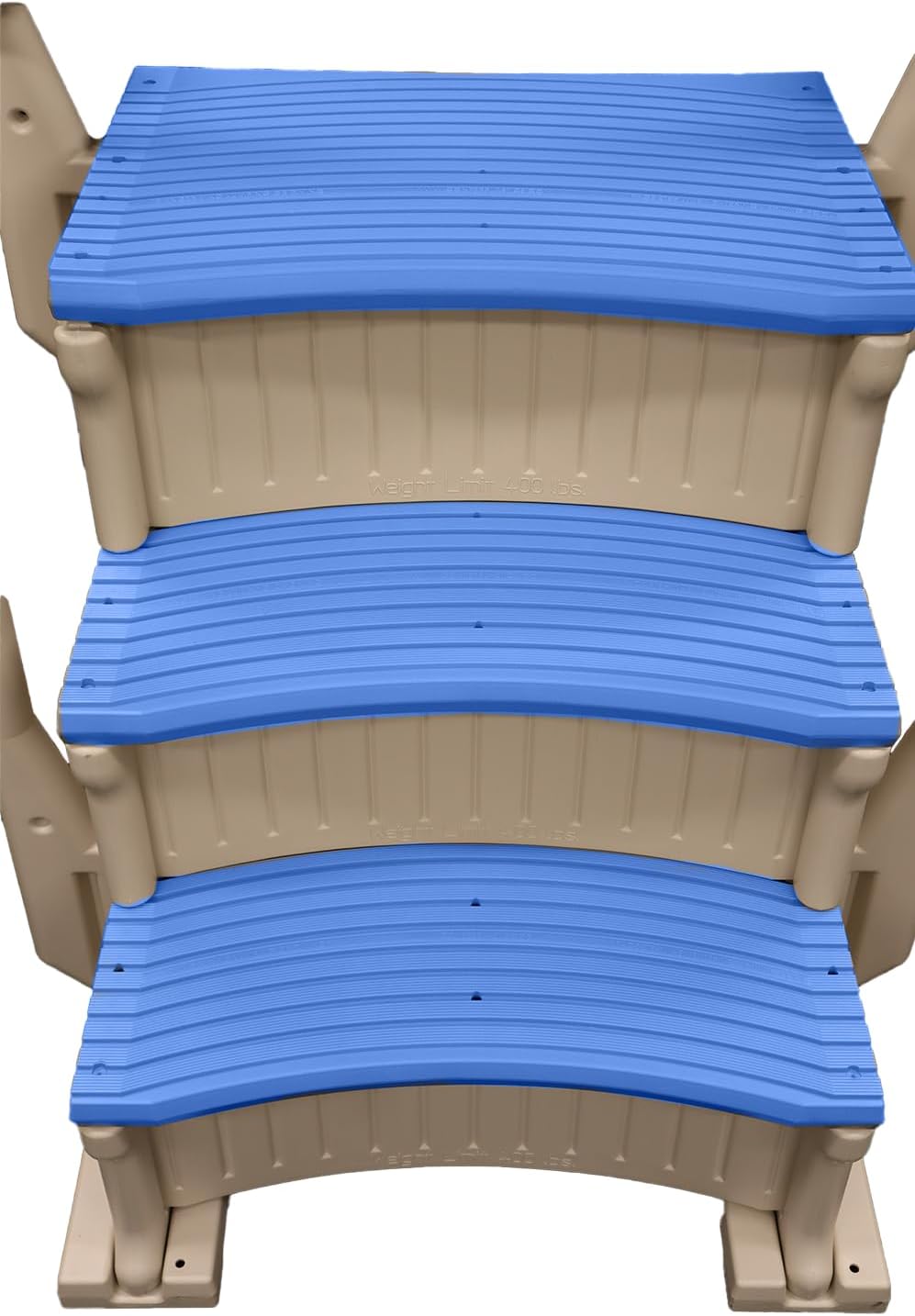 61hRS9z5KzL._AC_SL1500_.jpg Confer Plastics Curved Drop-in Inground Pool Step 3 Tread Stair Entry System w/ 2 Handrails & Adjustable Mounting Brackets - Base Step, Blue Treads