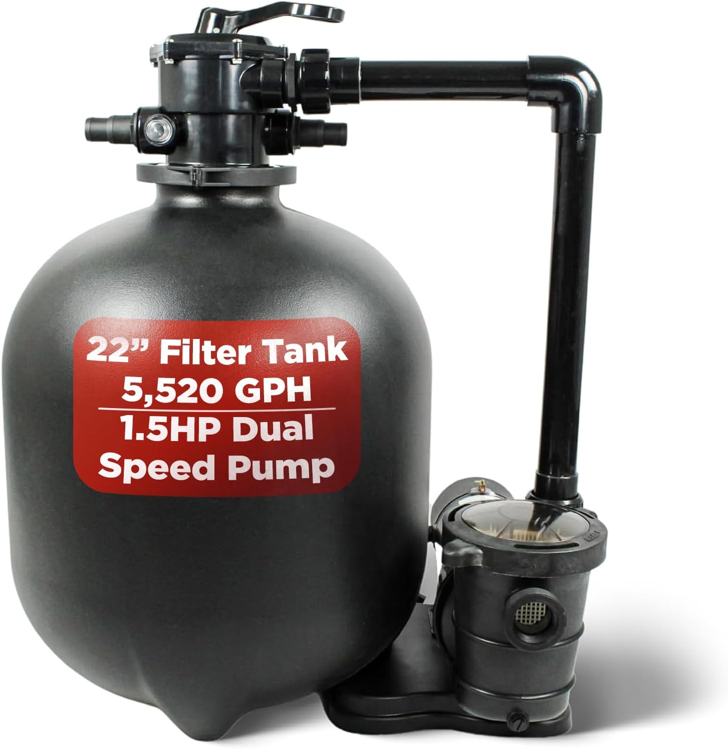 Rx Clear Pro II Above Ground Pool Sand Filter System with 1.5 HP Dual Speed Pump | 22 Inch Filter Tank | 7-Position Multiport Valve | 5,520 GPH Flow Rate | for Pools Up to 25,000 Gallons