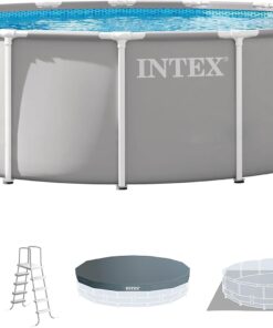 INTEX Prism Frame 15 ft x 48 in Above Ground Pool Set, Round Swimming Pool with Steel Frame, 1000 GPH Cartridge Filter Pump, Ladder, Cover, & Ground Cloth
