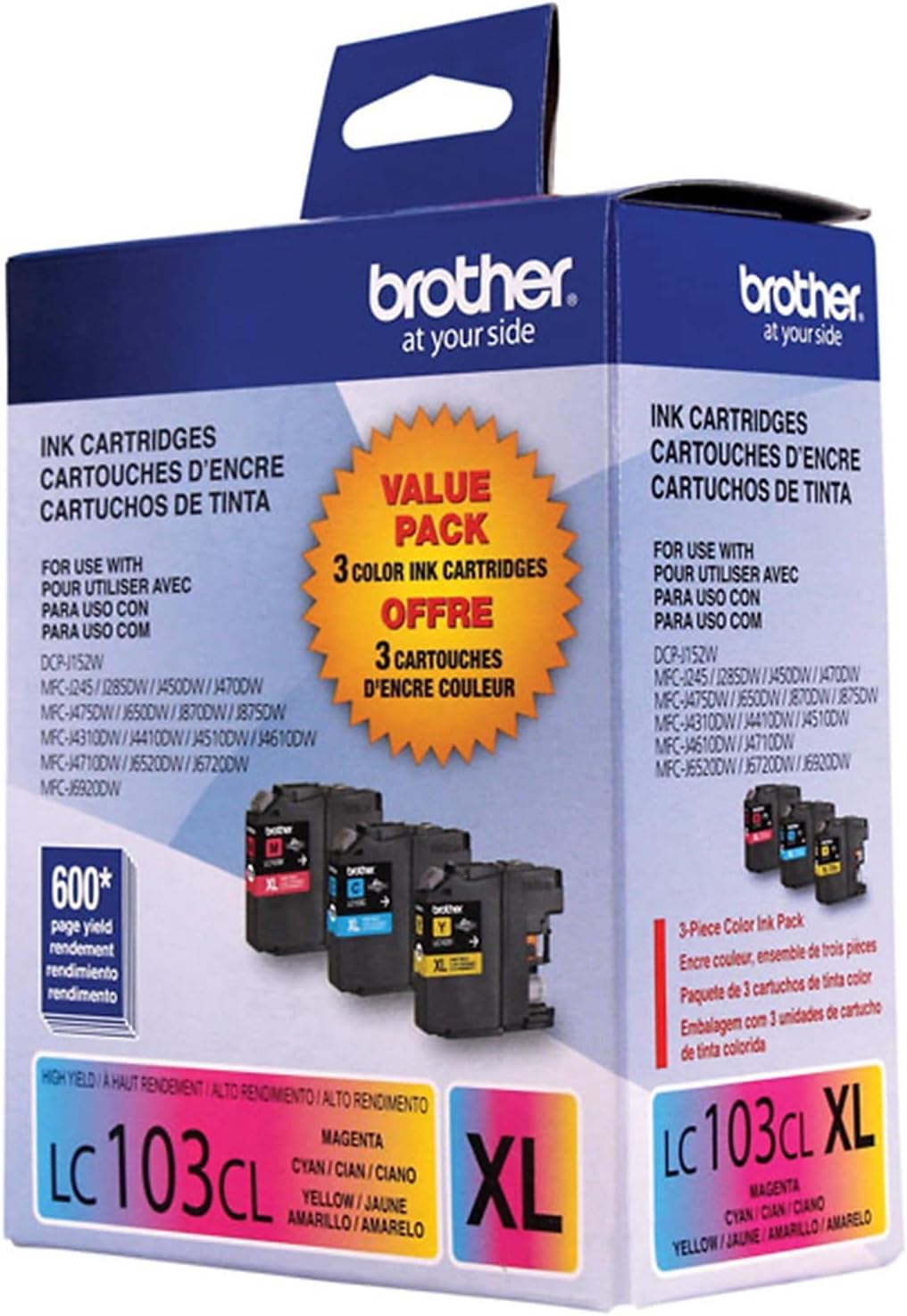 61ldQio6ABL._AC_SL1500_.jpg Brother LC1033PKS, LC-103, Innobella High-Yield Ink, 600 Page-Yield, 3/Pack, Cyan-Magenta-Yellow