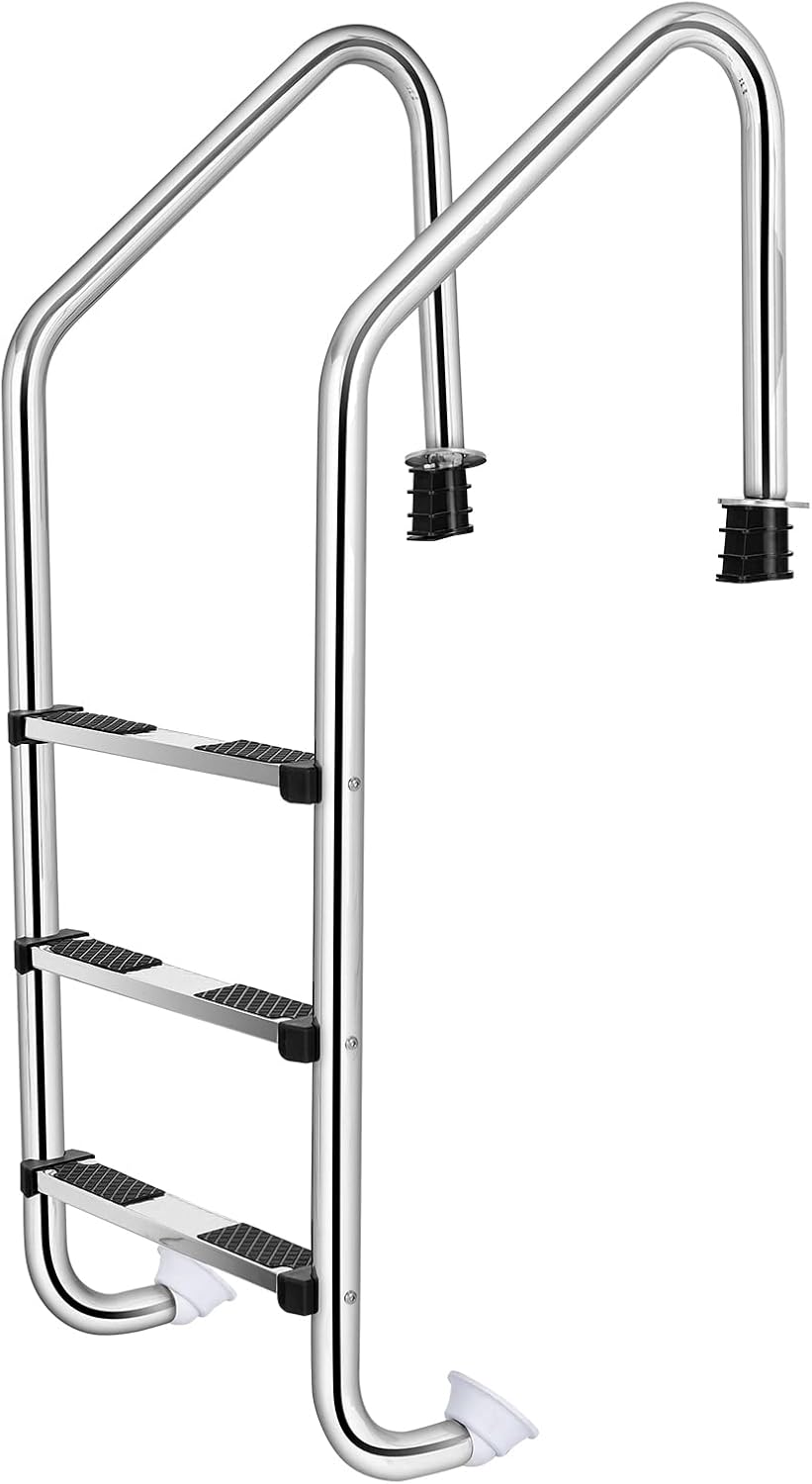 IRONMAX Swimming Pool Ladder, 3-Step Heavy Duty Stainless Steel Pool Stair w/Non-Slip Steps, Easy to Install, Pool Ladder for Inground Pools, Gym & Water Park, 265 LBS Weight Capacity
