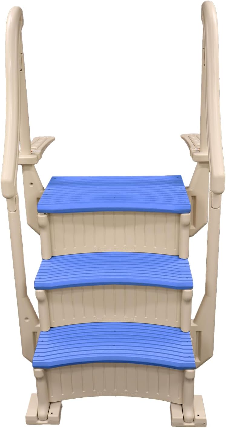 61o3dep7x3L._AC_SL1500_.jpg Confer Plastics Curved Drop-in Inground Pool Step 3 Tread Stair Entry System w/ 2 Handrails & Adjustable Mounting Brackets - Base Step, Blue Treads