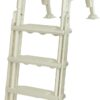 Aqua Select Everest in Pool Step and Outside Flip Up Entry System | Pearl White w/Cloud Gray Treads | Above Ground Swimming Pools | Wide Steps Add Stability | Safety Stairs Capacity Up to 350 lbs