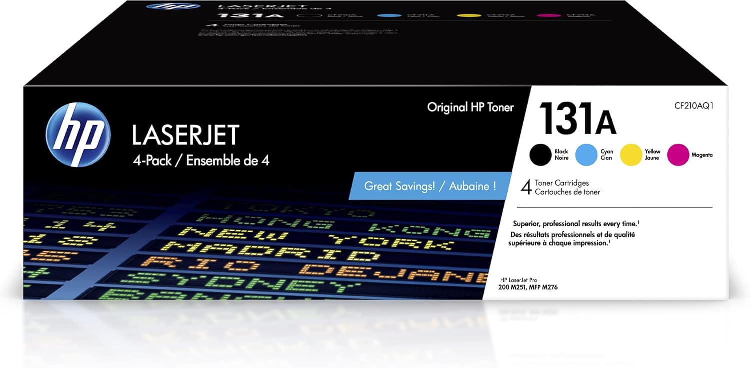 HP 131A Black, Cyan, Magenta, Yellow Toner Cartridges | Works with LaserJet Pro 200 Color M251, LaserJet Pro 200 Color MFP M276 | CF210AQ1