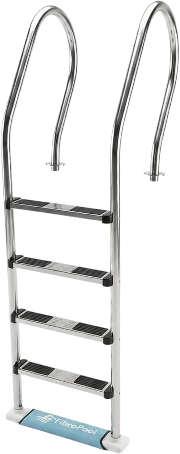 FibroPool 4-Step Above Ground Pool Ladder – 76 in Stainless Steel, Deck Mounted – Non-Slip Steps, 250 lb Capacity – Hardware Included – Fits Wood Pool Deck