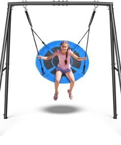 Trekassy Saucer Swing with Frame for Kids Outdoor, 440lbs Swing Set with Heavy Duty Metal Stand for Backyard, Outdoor Kids Play Equipment (Patented)