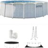 INTEX 26745EP 16ft X 48in Chevron Prism Frame Premium Above Ground Swimming Pool Set with 1500 GPH Filter Pump, Removable Ladder, Ground Cloth, Pool Cover