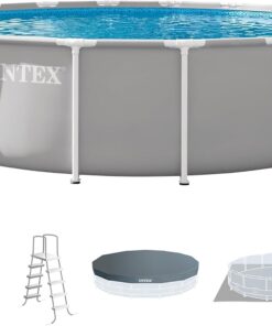 INTEX Prism Frame 18 ft x 48 in Above Ground Pool Set, Round Swimming Pool with Steel Frame, 1500 GPH Cartridge Filter Pump, Ladder, Cover, & Ground Cloth
