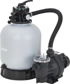 Garvee 19" Sand Filter Pump for Above Ground Pool with Timer, 1.5HP 6075GPH Swimming Pool Pump & Sand Filter System with 7-Way Valve & Strainer Basket, Pool Pumps Above Ground, Grey
