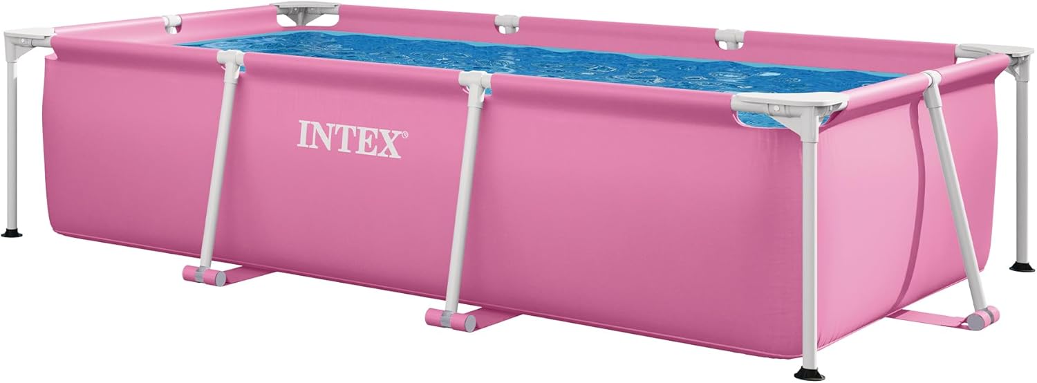 INTEX 28267EH Rectangular Frame 8 ft 6 in x 5 ft 4 in x 26 in Above Ground Pool, Swimming Pool with Steel Frame, Pink - Pump Not Included