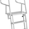 VEVOR Flip-Up Dock Ladder, 4-Step, Heavy-Duty Aluminum Alloy Pontoon Boat Swim Ladder, with Non-Slip Wide Steps, 350 lbs Weight Capacity, Pull Rope Assist, Comfort Use for Lake Pool Marine Boarding