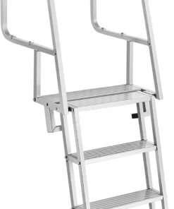 VEVOR Flip-Up Dock Ladder, 4-Step, Heavy-Duty Aluminum Alloy Pontoon Boat Swim Ladder, with Non-Slip Wide Steps, 350 lbs Weight Capacity, Pull Rope Assist, Comfort Use for Lake Pool Marine Boarding