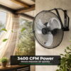 Alvantor 18"/20" Industrial Wall Mount Fan, 3-speed IP44 Waterproof Fan, Max. 3400 CFM Wall Mounted for Outdoor, Commercial, Residential, Greenhouse, Workshop, Patio, High Velocity