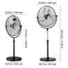 KFFKFF 18-Inch Industrial Pedestal Fan with Adjustable Height, Floor Fan with 3 Speed Settings, Powerful Airflow for Warehouses, Garages, Commercial and Residential Spaces, Black